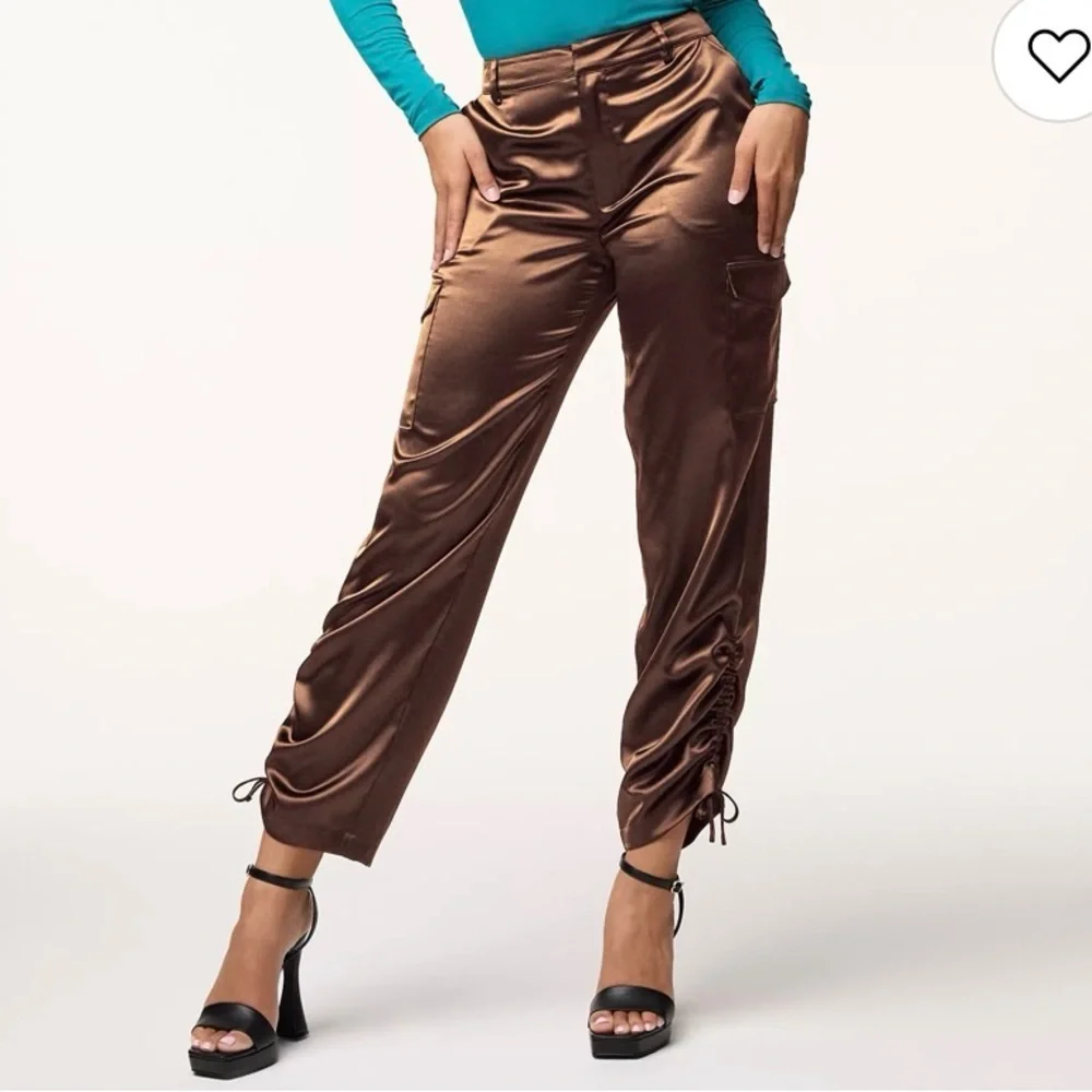 Satin Brown Cargo Pants - Picture 1 of 9